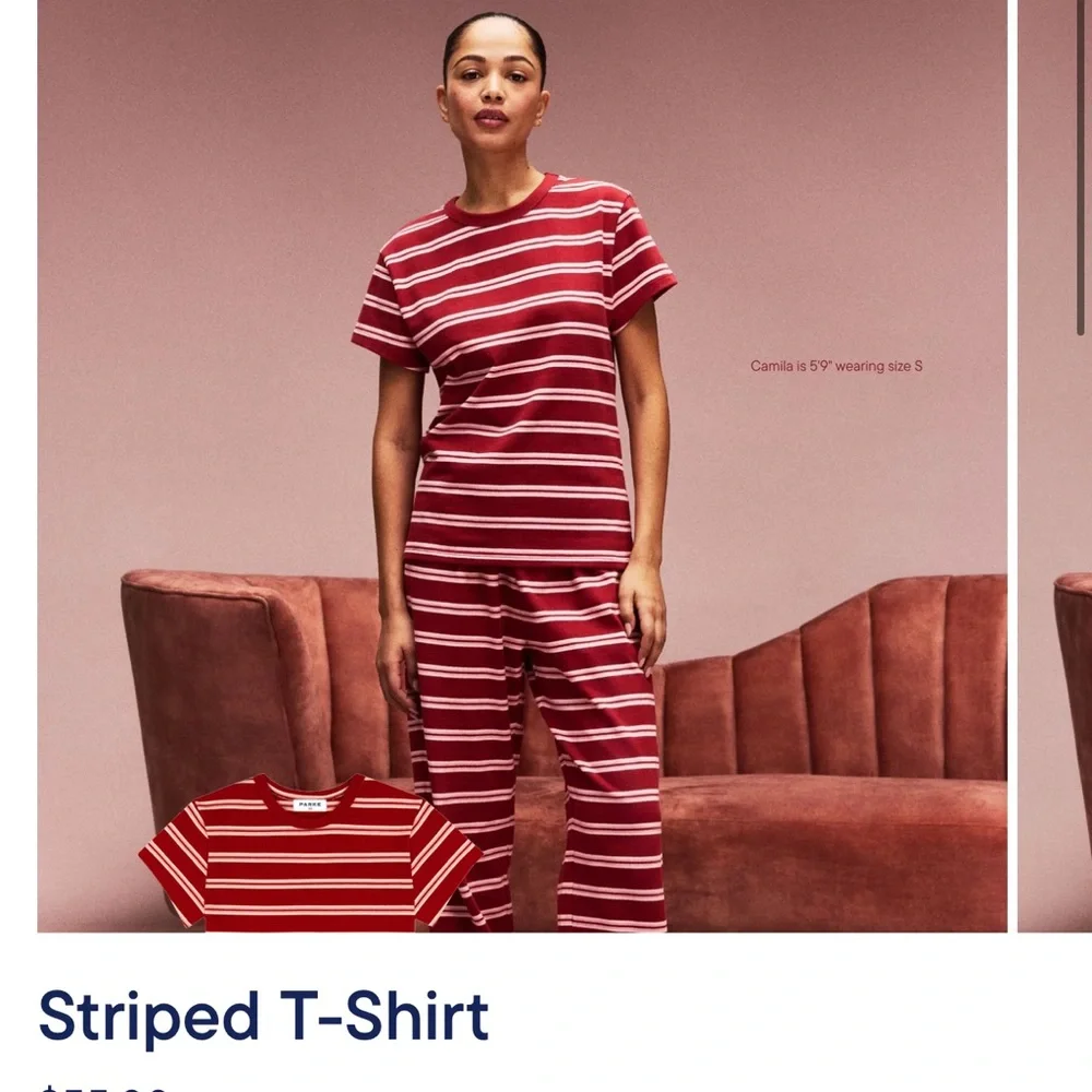 PARKE Small Women's Red & Pink Striped Short Sleeve Tee Shirt Valentine’s Drop - Picture 5 of 8